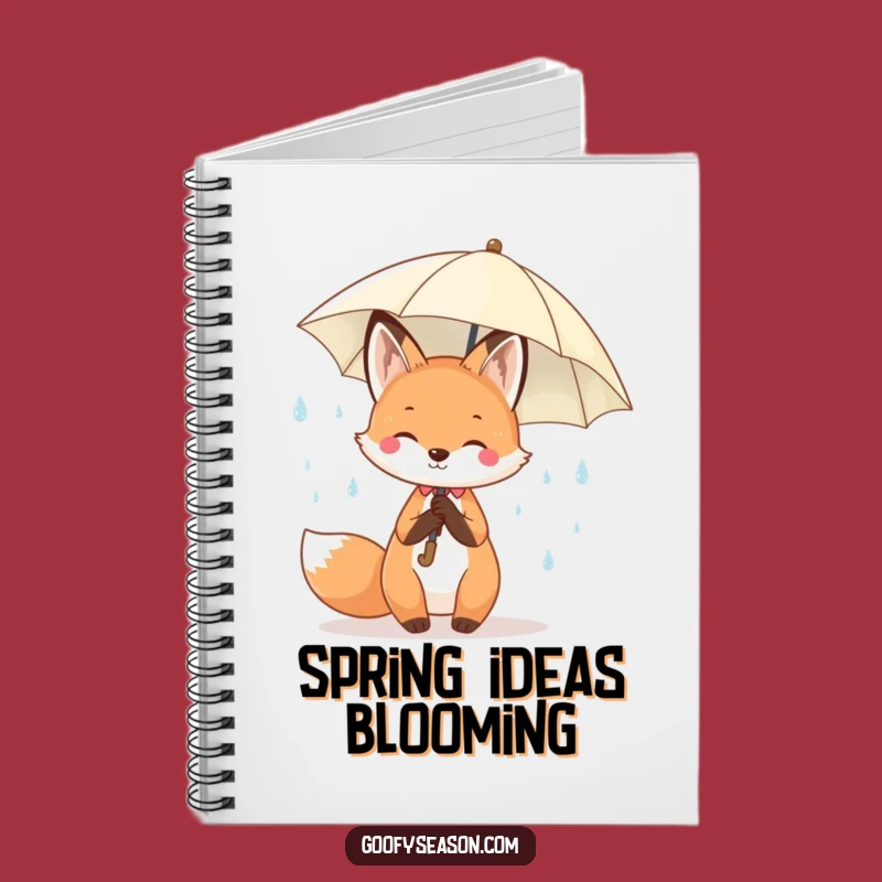 Funny Kawaii Spring Fox Notebook - Cheerful Raindrops Umbrella Journal