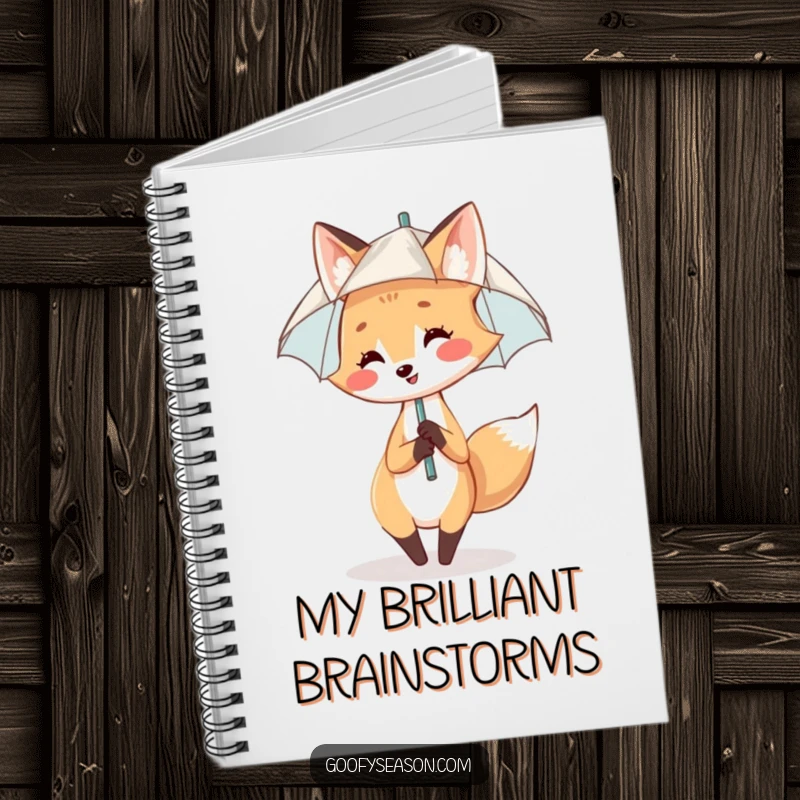 Funny Notebook: A smiling fox happily dances in the soft rain under its tiny umbrella.