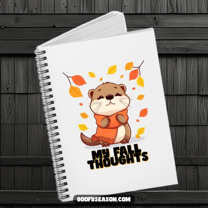 Funny Notebook: A curious otter in a cozy scarf watches autumn leaves fall.