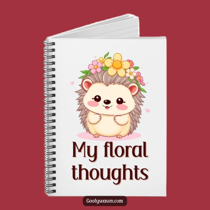 Funny Kawaii Hedgehog Flower Crown Notebook - Spring Journal Gift