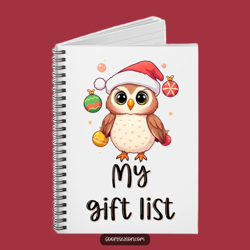 Funny Owl Notebook, Festive Journal, Holiday Writing Gift