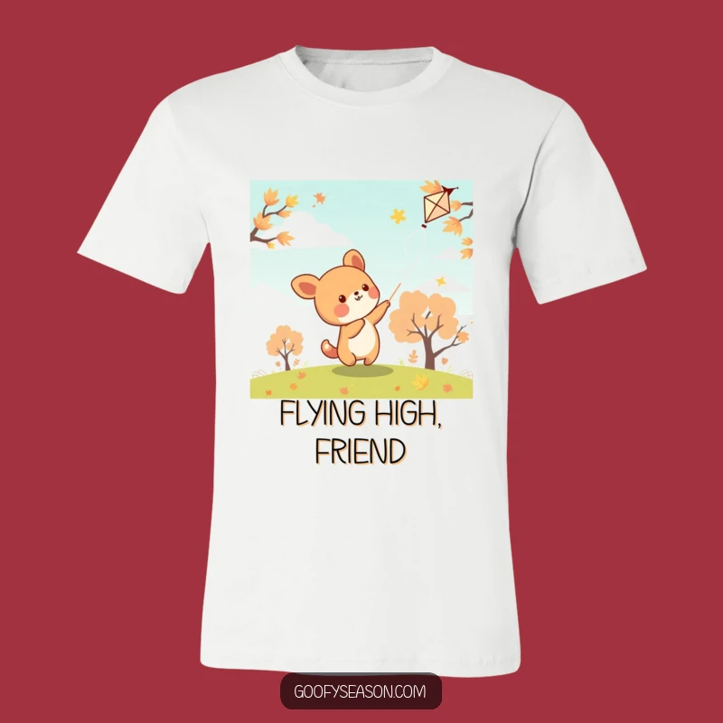 Funny Kawaii Kite Flyer Tee - Autumn Animal Play, Great Funny Gift for Breezy Days