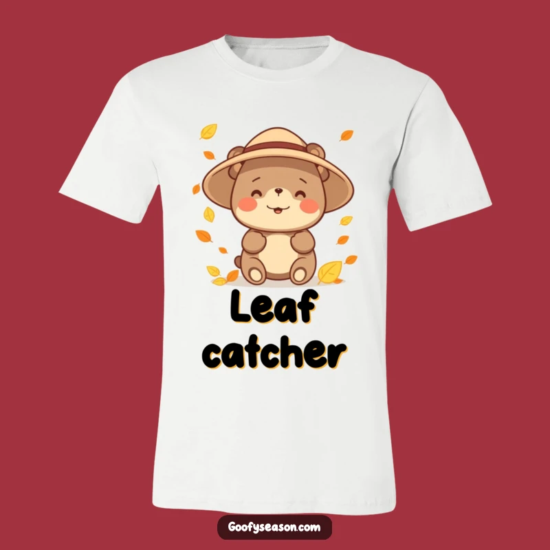 Funny Bear Leaf Catching T-Shirt: Comical Autumn Apparel for Nature Enthusiasts