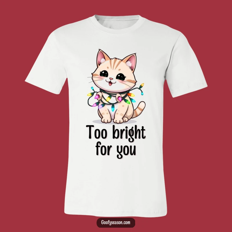 Funny Holiday Cat T-Shirt - Playful Blinking Lights Tee for Cat Lovers Funny Gift