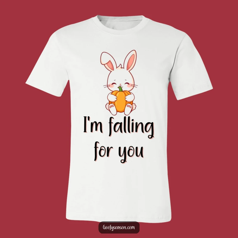 Funny Kawaii Autumn Bunny T-Shirt - Shy Smile Pumpkin Tee Gift