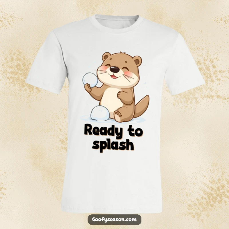 Funny t-shirt featuring a spirited otter character enthusiastically engaged in a lively snowball fight, celebrating winter's playful chaos.