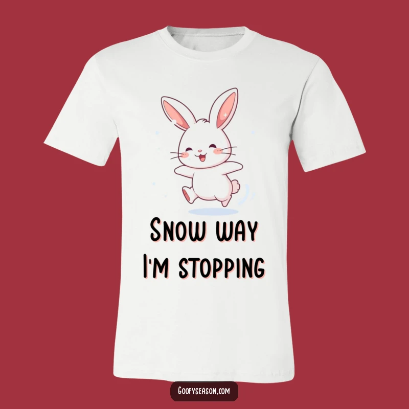 Funny Rabbit Snow Chase T-Shirt: Energetic Winter Fun, Great Gift