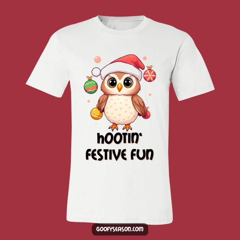 Funny Owl T-Shirt, Santa Hat Juggler, Festive Christmas Tee Gift