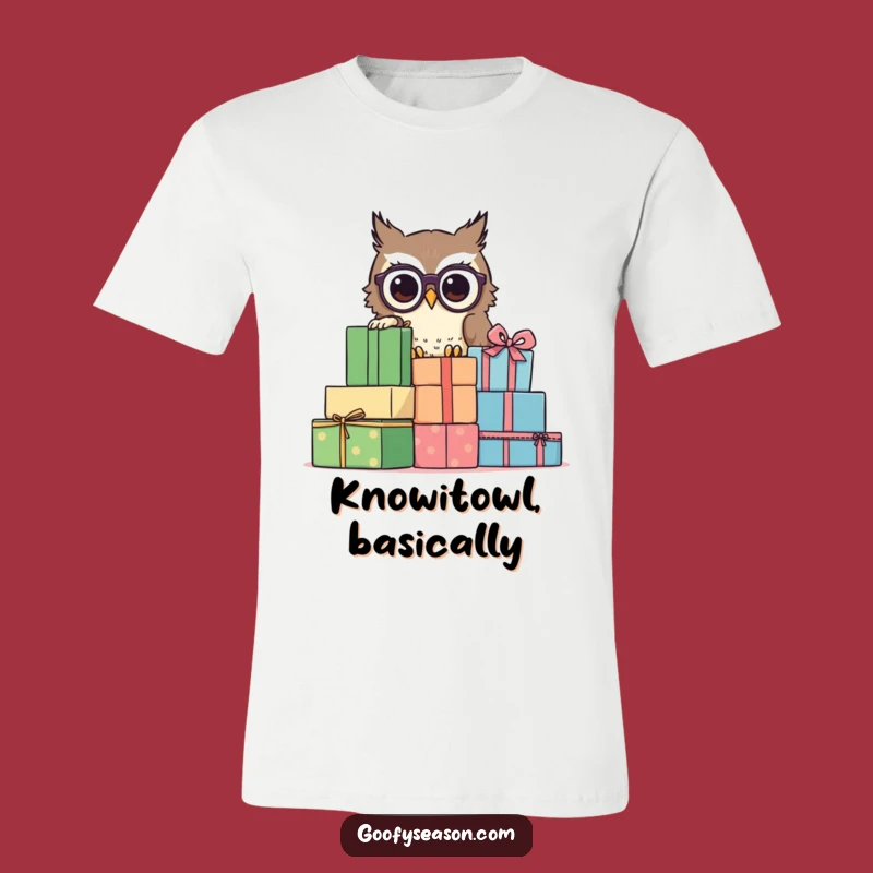 Funny Owl Spectacles T-Shirt: Curious Character Peeking Presents, Hilarious Gift Tee