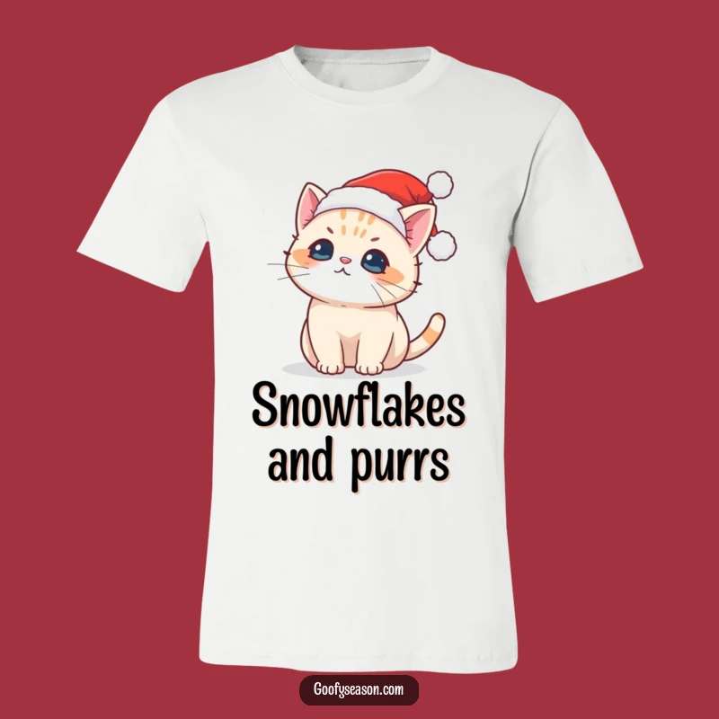 Funny Kawaii Cat Snowflake Tee: Cute Santa Cat Winter Humor Shirt Gift