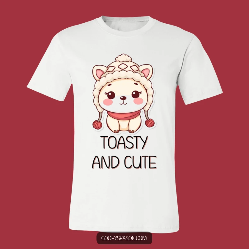 Funny Kawaii Winter Hat T-Shirt - Silly Animal Tee, Great Funny Gift for Cold Days