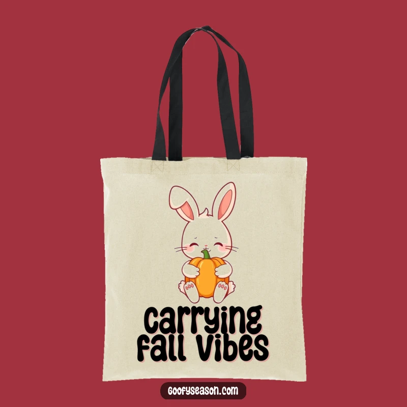 Funny Kawaii Autumn Bunny Tote Bag - Shy Pumpkin Smile Eco Bag