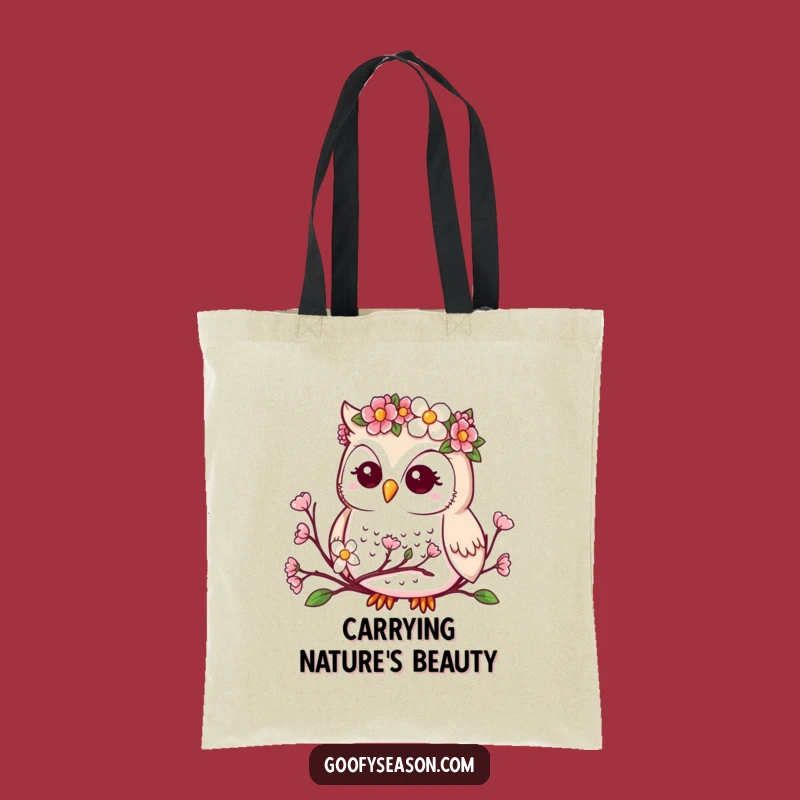 Funny Kawaii Owl Tote Bag - Spring Bloom Flower Crown Bag for Nature Lovers Funny Gift