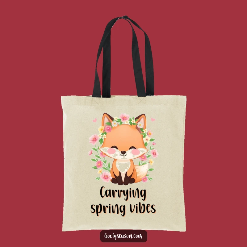 Funny Fox Tote Bag, Spring Bloom Haul, Floral Nature Gift