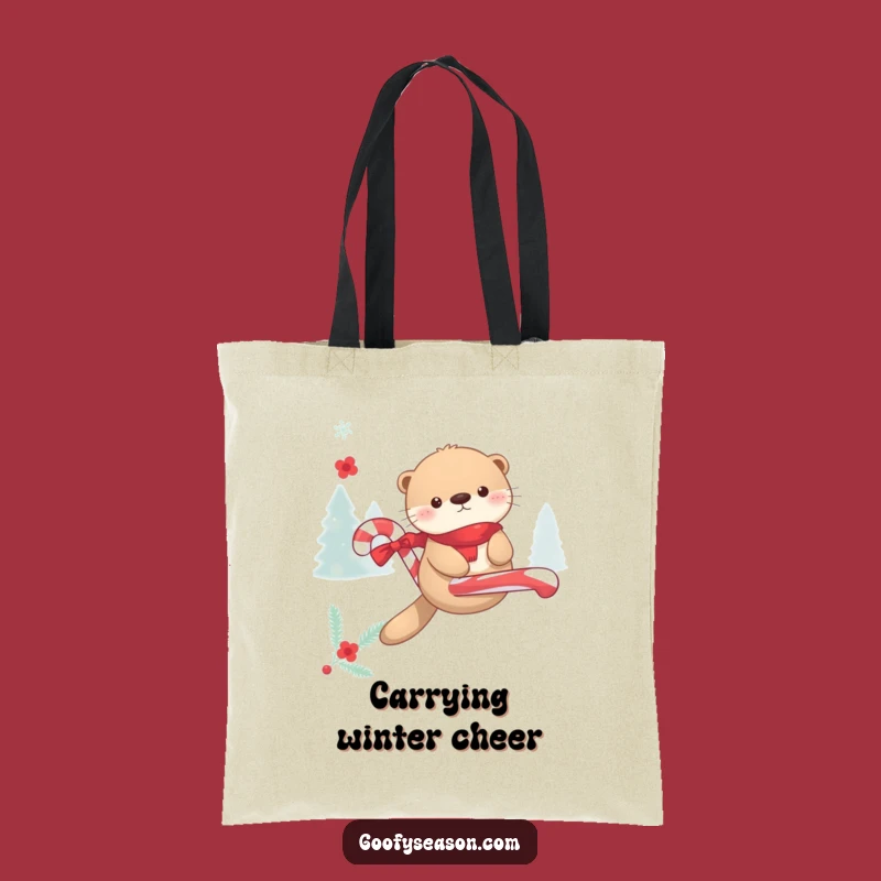 Funny Kawaii Otter Candy Cane Float Tote Bag - Winter Essential