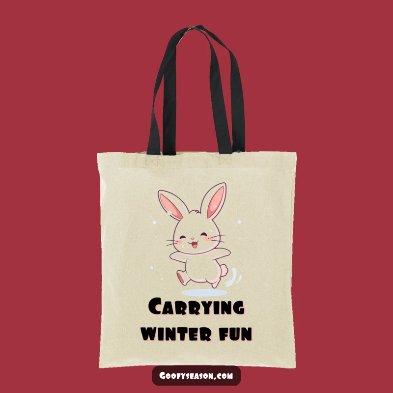 Funny Rabbit Snow Chase Tote Bag: Energetic Winter Accessory, Gift