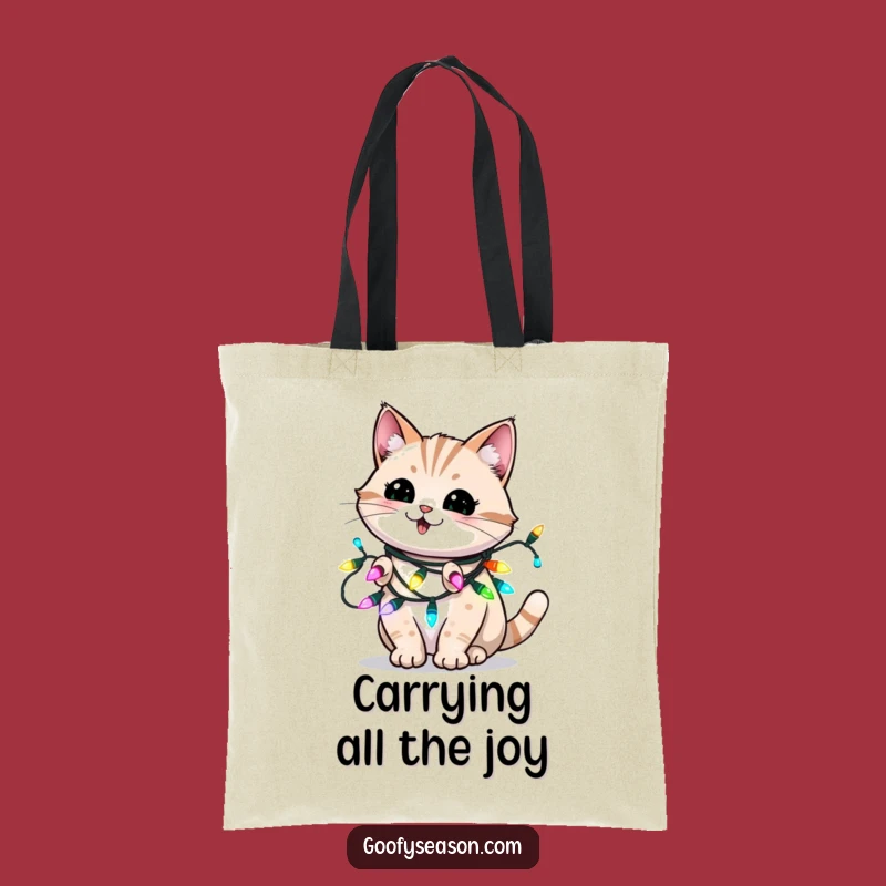 Funny Holiday Cat Tote Bag - Playful Lights Shopping Bag for Festive Errands Funny Gift