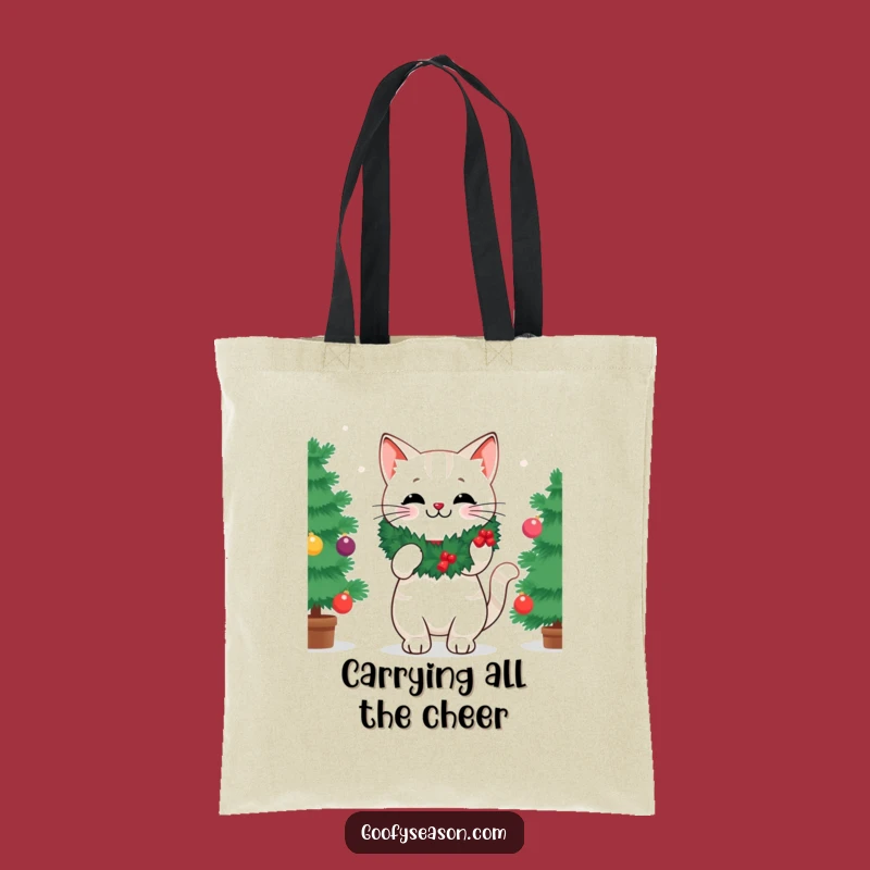 Funny Holiday Cat Wreath Tote - Practical & Hilarious Shopping Bag Gift