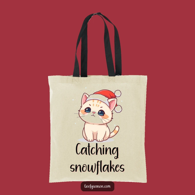 Funny Kawaii Cat Snowflake Tote Bag: Cute Santa Cat Winter Carryall Gift