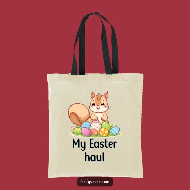 Funny Kawaii Easter Squirrel Tote Bag - Excited Egg Hunt Carryall