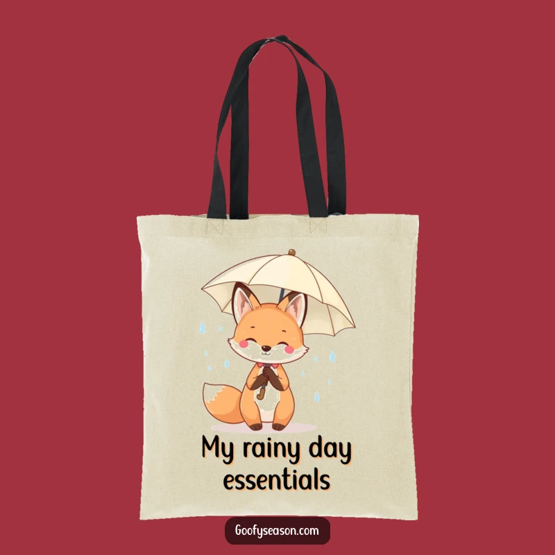 Funny Kawaii Spring Fox Tote Bag - Cheerful Raindrops Umbrella Carryall